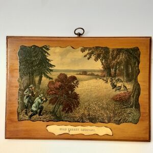Vintage Art Print "Wild Turkey Shooting" wood mounted Currier & Ives Wall Art